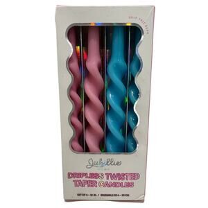 JUBILLIE HOME New Drip Free Burn Twisted Taper Candles Set of 4 10 in. Pink Blue